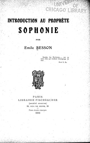 Cover for Introduction au prophète Sophonie