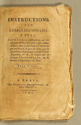 Cover for Instructions sur l'usage des moulins a bras