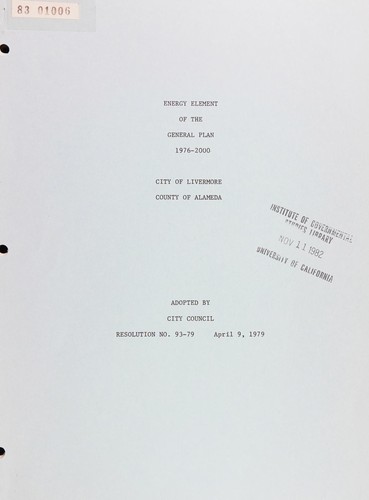 Cover for Energy element of the general plan, 1976-2000, city of Livermore, County of Alameda