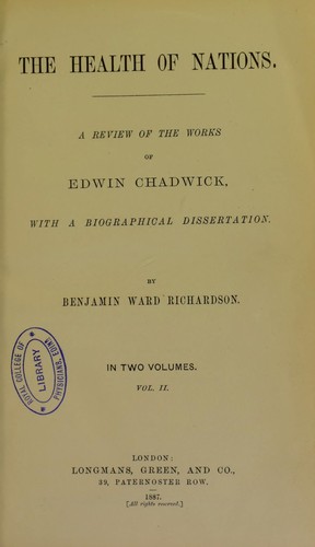 Cover for The health of nations : a review of the works of Edwin Chadwick