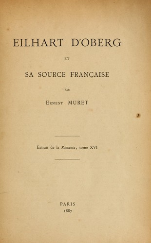 Cover for Eilhart d'Oberg et sa source francaise
