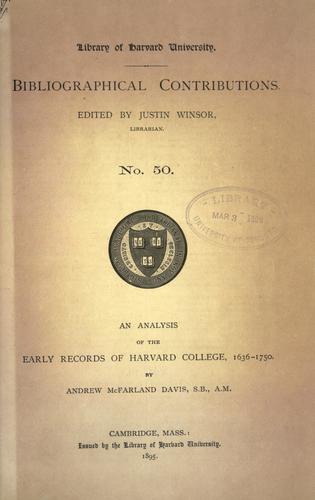 Cover for An analysis of the early records of Harvard College, 1636-1750.