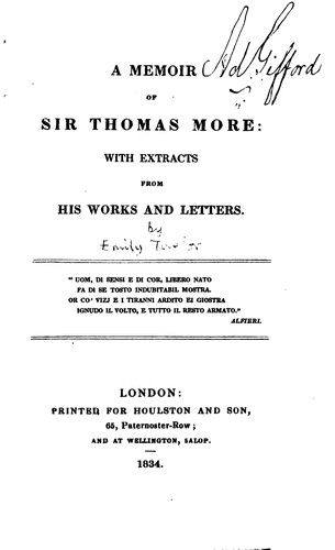 Cover for A Memoir of Sir Thomas More: With Extracts from His Works and Letters