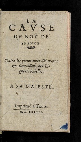Cover for La Cavse du roy de France