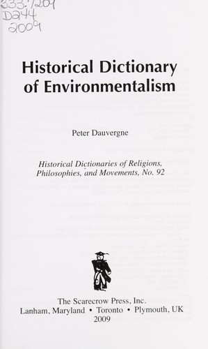 Cover for Historical dictionary of environmentalism