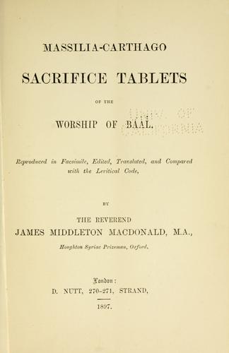 Cover for Massilia-Carthago sacrifice tablets of the worship of Baal.