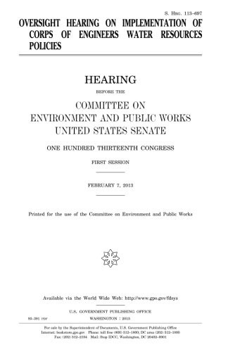 Cover for Oversight hearing on implementation of Corps of Engineers water resources policies