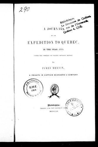 Cover for A journal of the expedition to Quebec in the year 1775