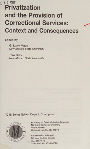 Cover for Privatization and the provision of correctional services