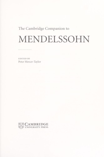 Cover for CAMBRIDGE COMPANION TO MENDELSSOHN; ED. BY PETER MERCER-TAYLOR.