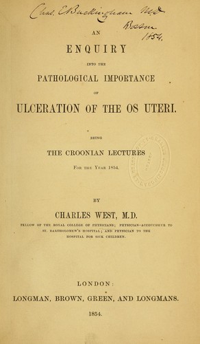 Cover for An inquiry into the pathological importance of ulceration of the os uteri