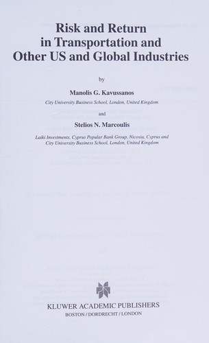 Cover for Risk and return in transportation and other US and global industries