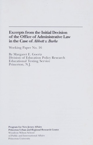 Cover for Excerpts from the initial decision of the Office of Administrative Law in the case of Abbott v. Burke (Working paper / Council on New Jersey Affairs)