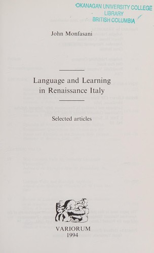 Cover for Language and learning in Renaissance Italy