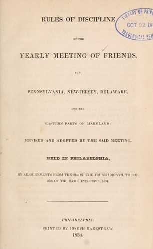 Cover for Rules of discipline of the Yearly Meeting of Friends for pennsylvania, New-Jersey, Delaware and the eastern parts of Maryland