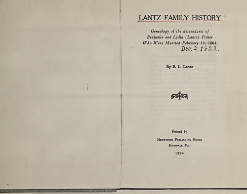 Cover for Lantz family history