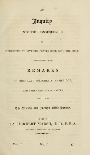 Cover for inquiry into the consequences of neglecting to give the Prayer-book with the Bible