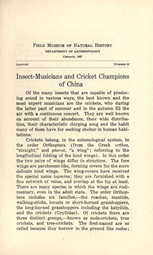 Cover for Insect-musicians and cricket champions of China