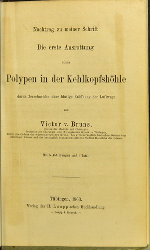 Cover for Nachtrag zu meiner Schrift Die erste Ausrottung eines Polypen in der Kehlkopfschöhle durch Zerscheiden ohne blutige Eröffnung der Luftwege