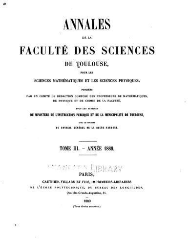 Cover for Annales de la Faculté des sciences de Toulouse
