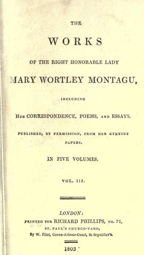 Cover for works of the Right Honourable Lady Mary Wortley Montagu