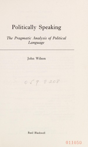 Cover for Politically speaking