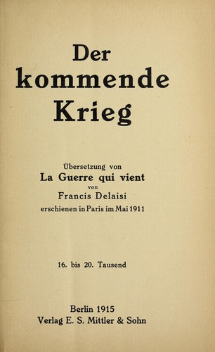 Cover for Der kommende krieg.
