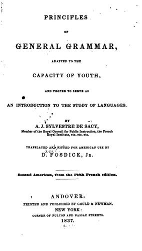 Cover for Principles of General Grammar: Adapted to the Capacity of Youth, and Proper to Serve as an ...