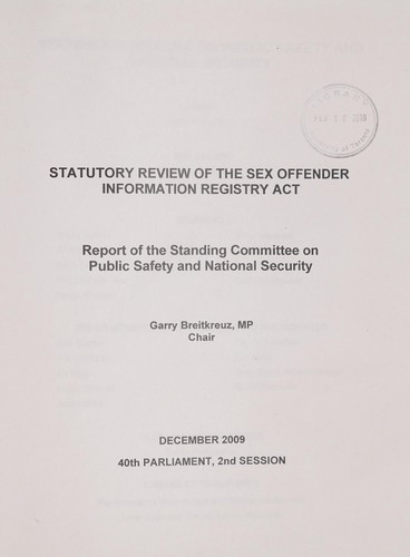 Cover for Statutory review of the Sex Offender Information Registry Act