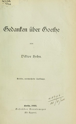Cover for Gedanken über Goethe