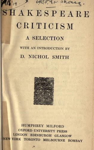 Cover for Shakespeare criticism