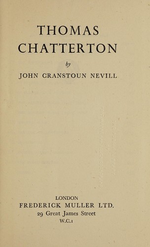Cover for Thomas Chatterton.