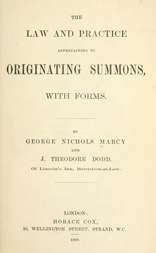Cover for The law and practice appertaining to originating summons