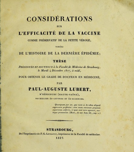 Cover for Consid©♭rations sur l'efficacit©♭ de la vaccine comme pr©♭servatif de la petite v©♭role, tir©♭es de l'histoire de la derni©·re ©♭pid©♭mie