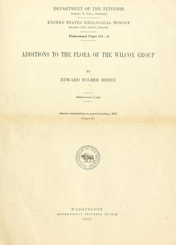 Cover for Additions to the flora of the Wilcox group.