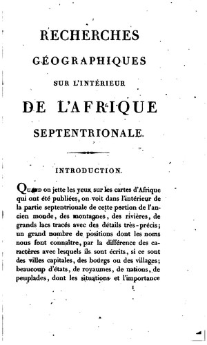Cover for Recherches géographiques sur l'intérieur de l'Afrique septentrionale ...
