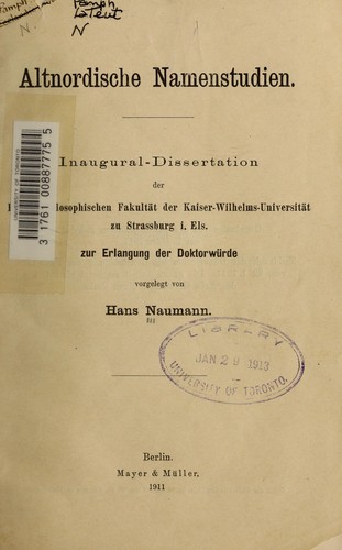 Cover for Altnordische Namenstudien
