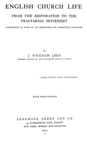 Cover for English church life from the restoration to the tractarian movement