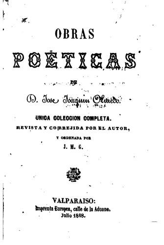 Cover for Obras poéticas de D. José Joaquín Olmedo: Única colección completa, revista ...