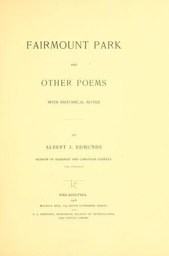 Cover for Fairmount Park, and other poems with historical notes