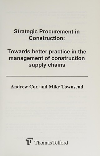 Cover for Strategic procurement in construction