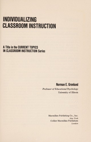 Cover for Individualizing classroom instruction