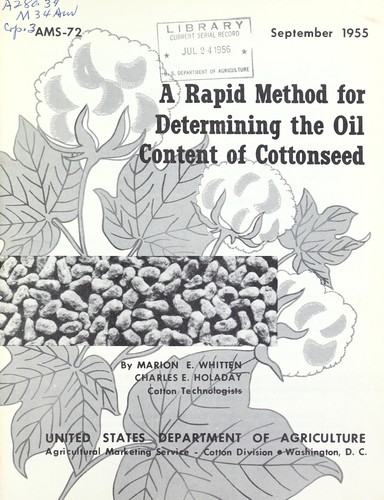 Cover for A rapid method for determining the oil content of cottonseed