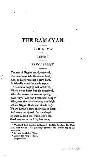 Cover for The Rámáyan of Válmíki: Translated Into English Verse