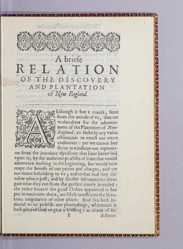 Cover for A briefe relation of the discouery and plantation of Nevv England