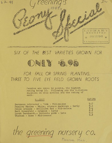 Cover for Greening's peony special
