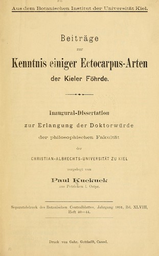 Cover for Beiträge zur Kenntnis einiger Ectocarpus-arten der Kieler Föhrde