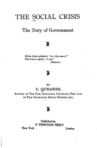 Cover for The Social Crisis: The Duty of Government