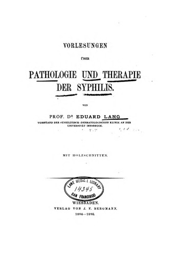 Cover for Vorlesungen über Pathologie und Therapie der Syphilis