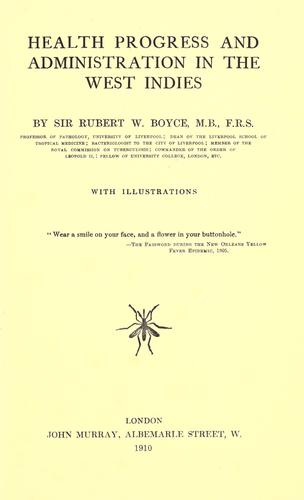 Cover for Health progress and administration in the West Indies.